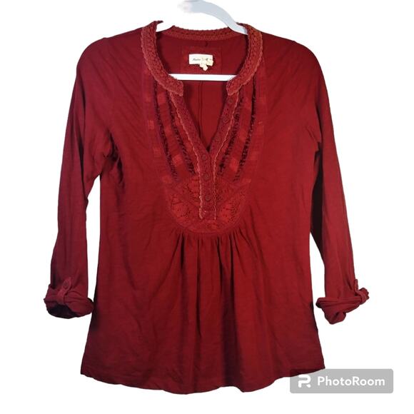 Anthropologie Meadow Rue Red Long Sleeve Crochet Knit Top Size Small - Picture 1 of 7